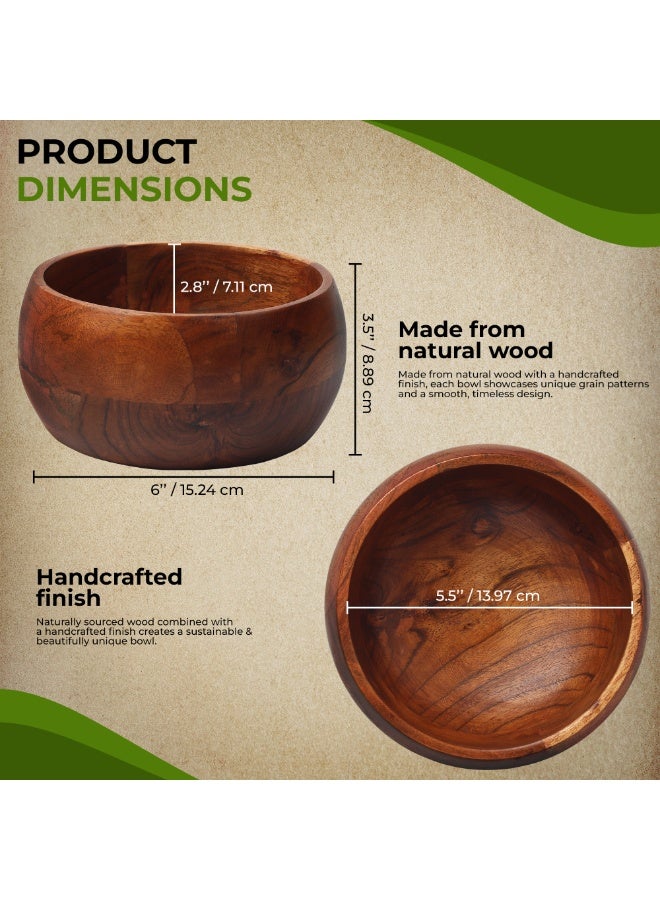AURIO Premium Solid Wood Salad Bowl – Handcrafted Serving Bowl for Fruit, Pasta, and Snacks – Naturally Durable & Eco-Friendly Hardwood Popcorn Bowl – Elegant Rustic Table Centerpiece & Modern Kitchen Mixing Bowl - Image 5