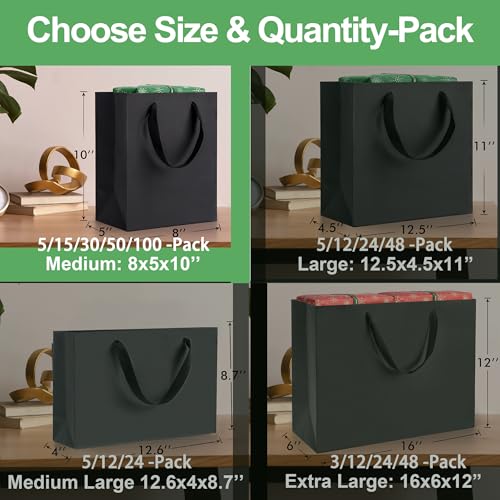 MOXARYSU Black Gift Bags With Handles: 8x5x10 Inch 30pcs Black Paper Bags Medium Bulk For Party Shopping Birthday Wedding (M, 30) - Image 2