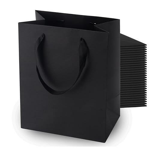 MOXARYSU Black Gift Bags With Handles: 8x5x10 Inch 30pcs Black Paper Bags Medium Bulk For Party Shopping Birthday Wedding (M, 30) - Image 1