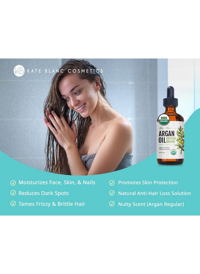 Kate Blanc Cosmetics - Kate Blanc Cosmetics Argan Oil for Hair, Face & Skin from Morocco. Promotes Hair Growth (4oz, USDA Certified Organic, Cold Pressed & 100% Pure) - Image 1