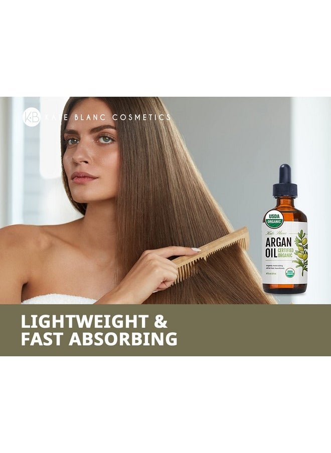 Kate Blanc Cosmetics - Kate Blanc Cosmetics Argan Oil for Hair, Face & Skin from Morocco. Promotes Hair Growth (4oz, USDA Certified Organic, Cold Pressed & 100% Pure) - Image 1