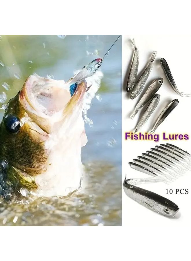 10pcs Silicone Fishing Lures With Forked Tail Hooks Transparent Gray Saltwater Freshwater - Image 3