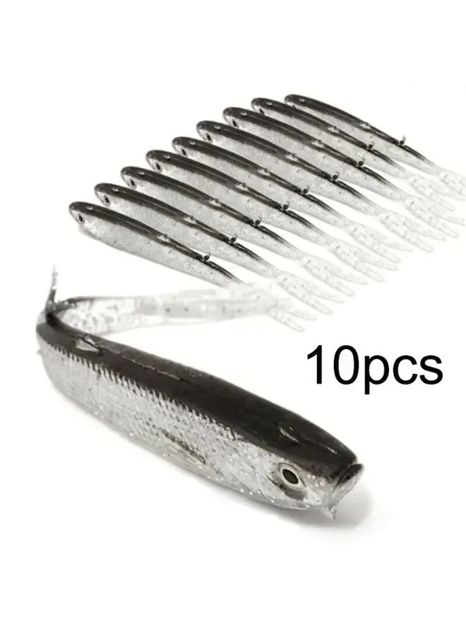 10pcs Silicone Fishing Lures With Forked Tail Hooks Transparent Gray Saltwater Freshwater - Image 1