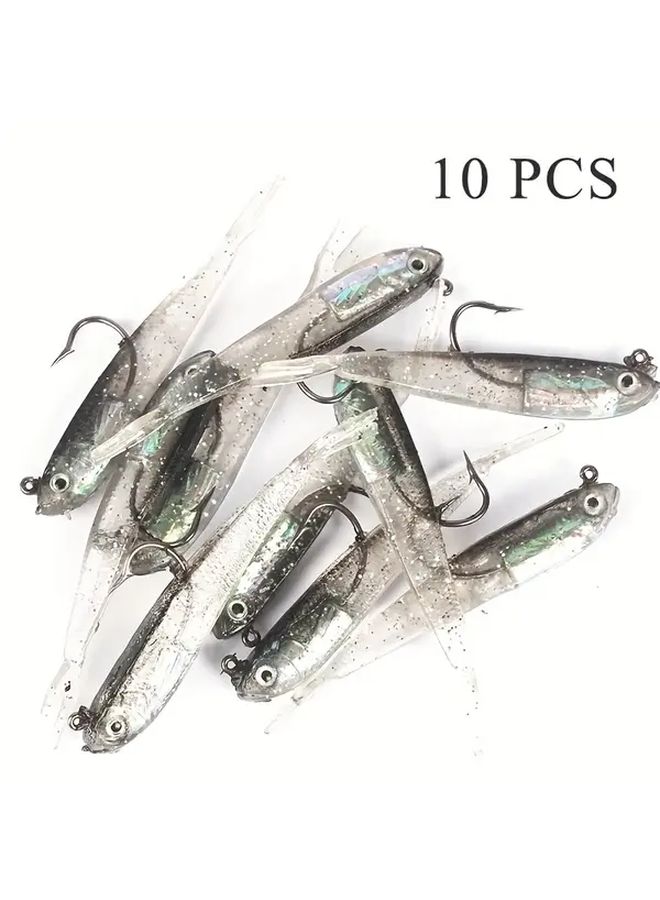 10pcs Silicone Fishing Lures With Forked Tail Hooks Transparent Gray Saltwater Freshwater - Image 5