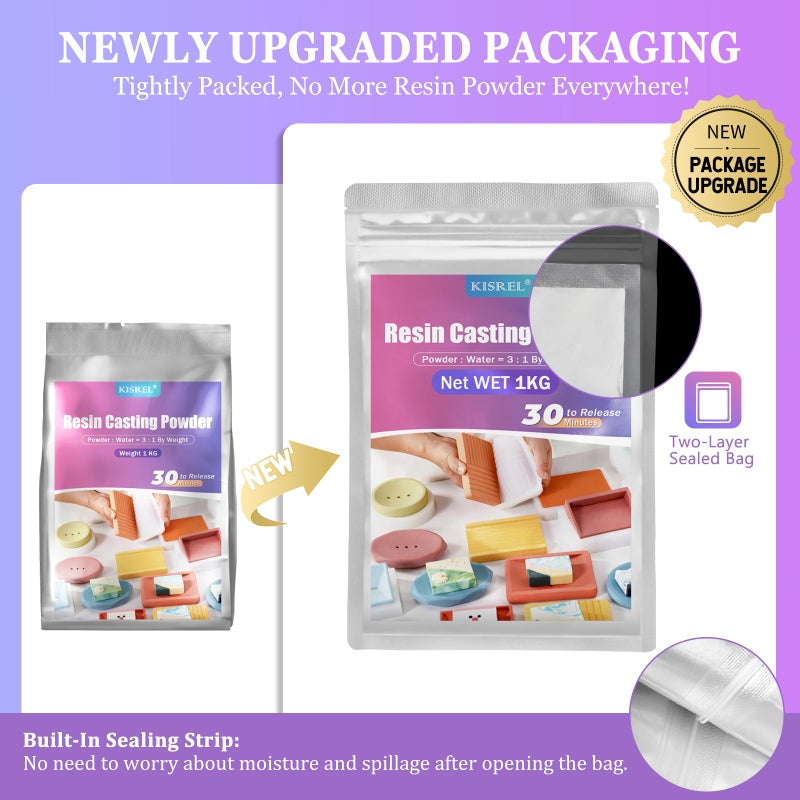 KISREL Resin Casting Powder 3000g (Packaging Upgrade), 20~30 Minutes Demold, Water Activated Plaster Powder for Craft Casting, Easy Mixing and Self Leveling - Image 2