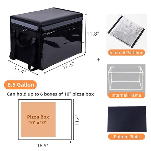 TooCust Insulated Bags For Food Delivery 16.5" x 11.4" x 11.8", Commercial Insulated Food Delivery Bag w/Divider, Waterproof & Foldable Catering Bag Food Deliveries, Delivery Pizza Bags 10 Inches - Image 3