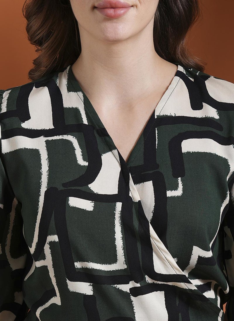 Globus Women Green Printed V-Neck Top With Palazzo - Image 5