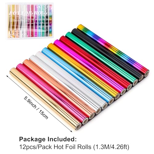 BAOFALI 12 PCS Per 5.9inx4.26ft Heat Activated Foil,Hot Foil Roll Heat Activated Foil Foil,Foil Transfer Sheets for Scrapbooking Use with hot Foiling Pens & Adhesives/Glue (12 Colors) - Image 2