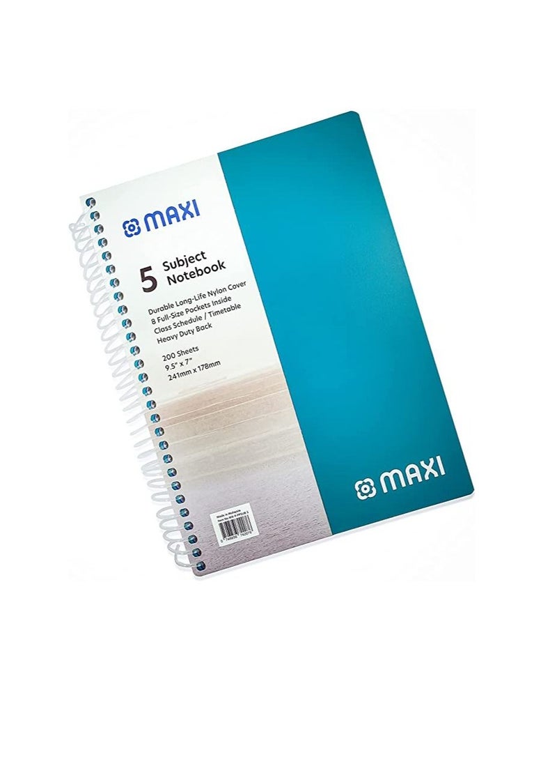 Maxi - Maxi Spiral Polypropylene 5 Subject Notebook 9.5" X 7" 200 Sheets, Assorted - Image 1