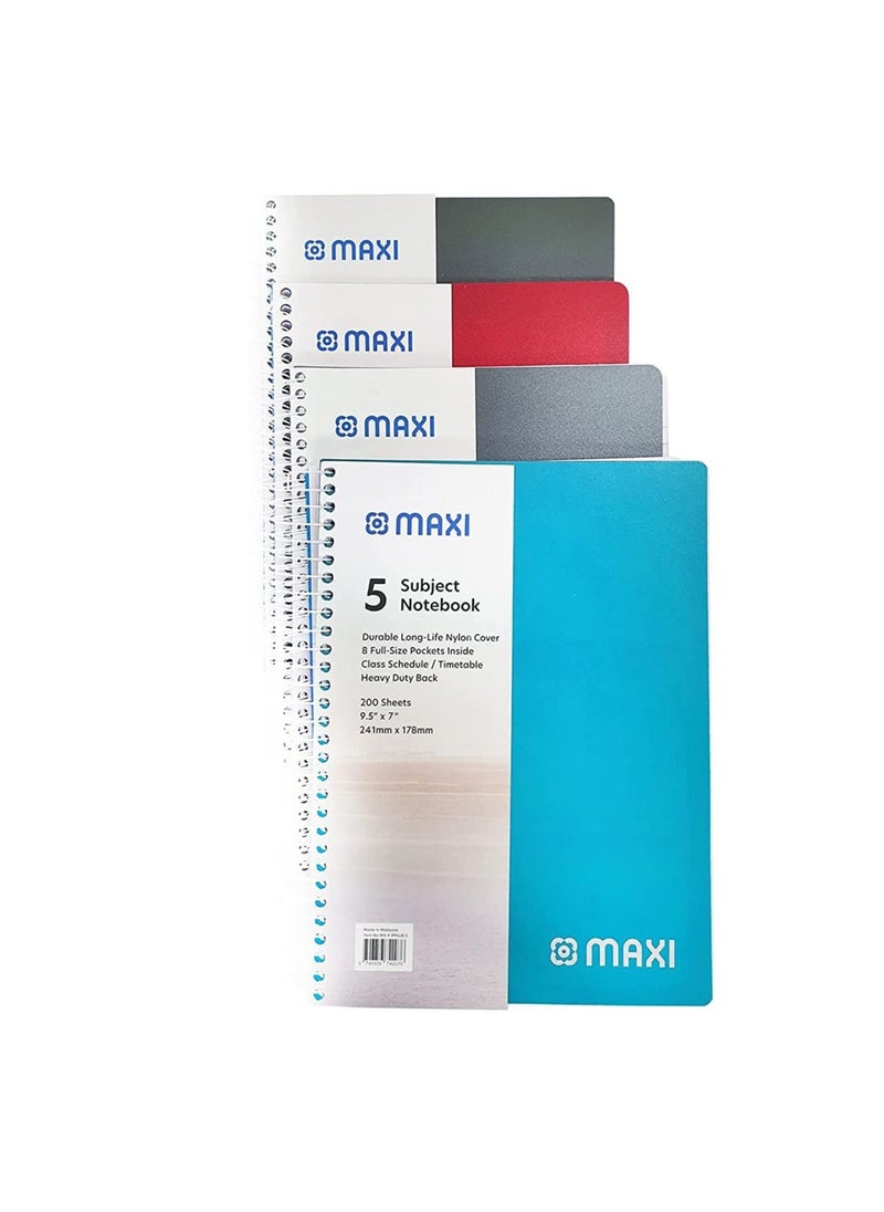 Maxi - Maxi Spiral Polypropylene 5 Subject Notebook 9.5" X 7" 200 Sheets, Assorted - Image 1