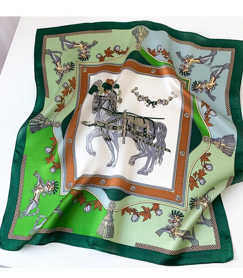MEISEE Mulberry Silk Scarfs Women Small Square Scarf 21" x 21" Breathable Lightweight Neckerchief Headscarf (White and Green Wagon) - Image 5