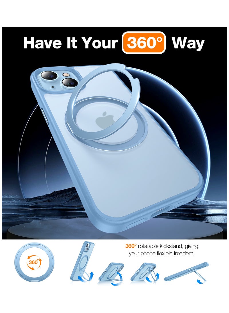360° Rotatable Stand for iPhone 15 Case, [Compatible with MagSafe] Magnetic Ring Holder [3X Mil-Grade Tested] Shockproof Translucent Slim Case for iPhone 15 Phone Case, Blue blue - Image 4