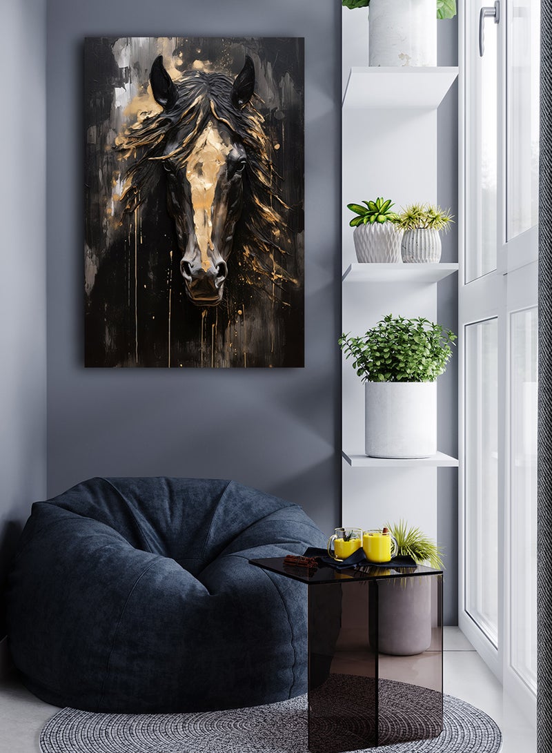 لوحة كانفاس على إطار خشبي بتصميم حصان اسود - Image 1