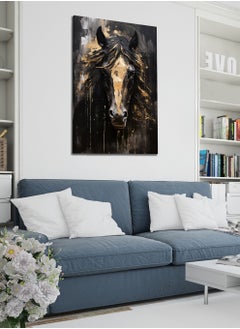 LOWHA Canvas Wall Art Stretched Over Wooden Frame with Black Horse Painting  - Image 2