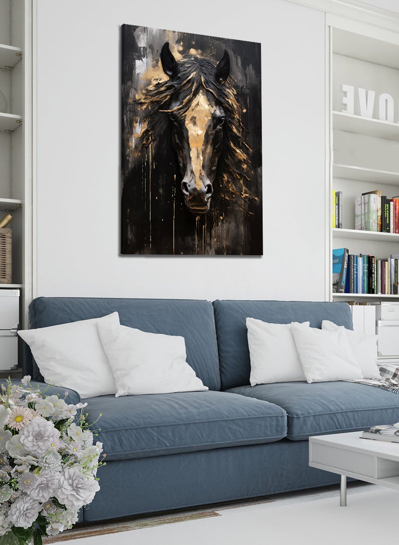 لوحة كانفاس على إطار خشبي بتصميم حصان اسود - Image 2