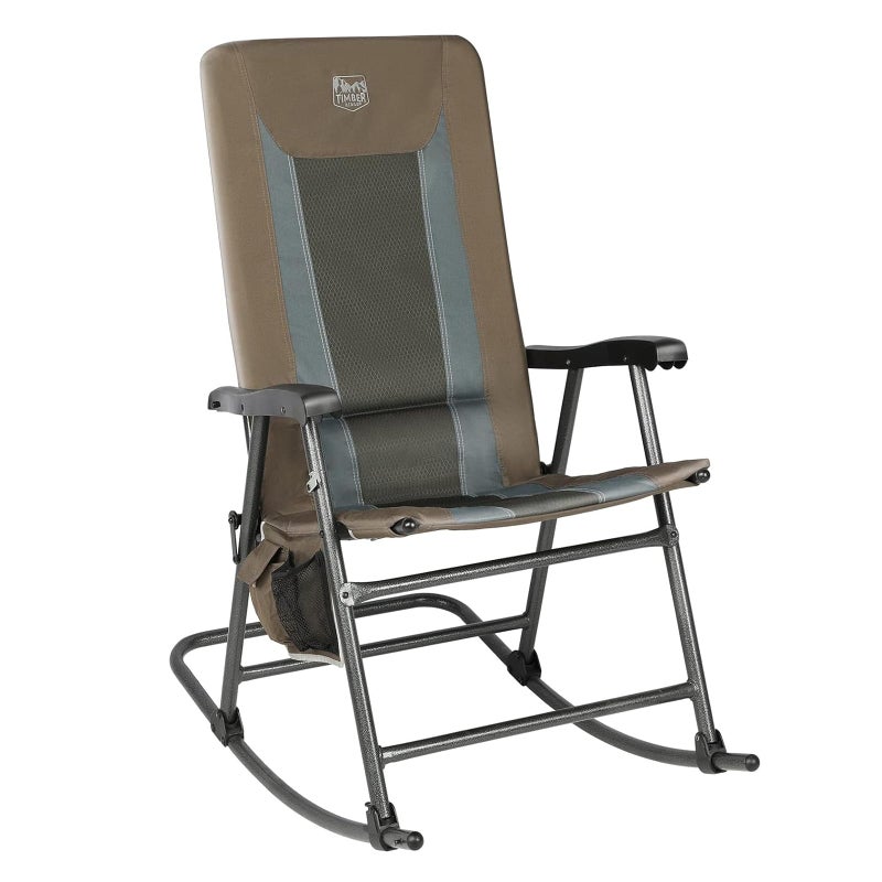 TIMBER RIDGE Foldable Padded Rocking Chair for Outdoor, High Back and Heavy Duty, Portable for Camping, Patio, Lawn, Garden, Yard or Balcony, Supports 300lbs (Brown) - Image 1