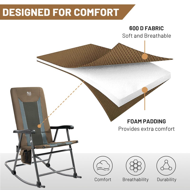 TIMBER RIDGE Foldable Padded Rocking Chair for Outdoor, High Back and Heavy Duty, Portable for Camping, Patio, Lawn, Garden, Yard or Balcony, Supports 300lbs (Brown) - Image 4