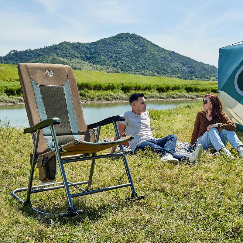 TIMBER RIDGE Foldable Padded Rocking Chair for Outdoor, High Back and Heavy Duty, Portable for Camping, Patio, Lawn, Garden, Yard or Balcony, Supports 300lbs (Brown) - Image 2