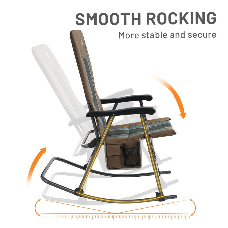 TIMBER RIDGE Foldable Padded Rocking Chair for Outdoor, High Back and Heavy Duty, Portable for Camping, Patio, Lawn, Garden, Yard or Balcony, Supports 300lbs (Brown) - Image 5