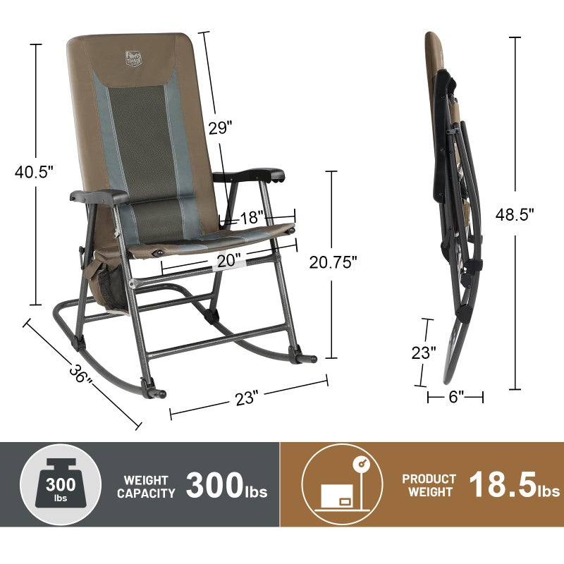 TIMBER RIDGE Foldable Padded Rocking Chair for Outdoor, High Back and Heavy Duty, Portable for Camping, Patio, Lawn, Garden, Yard or Balcony, Supports 300lbs (Brown) - Image 3