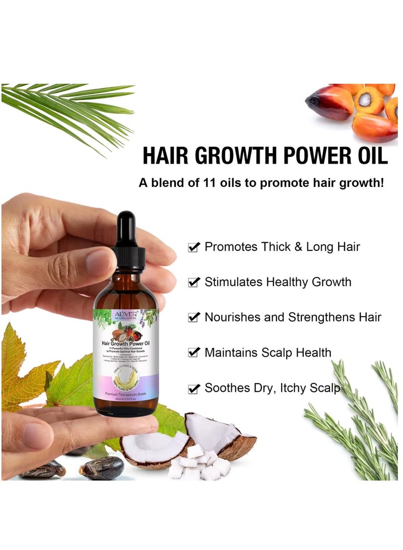 ALIVER 60ml Hair Growth Power Oil 11 in 1 Hair Growth Oil with Rosemary & Batana Oil for Thin Hair Repair Damaged Hair Nourishes Thin Hair Scalp Skin and Loss Hair Growth Fit for All Hair Types - Image 3