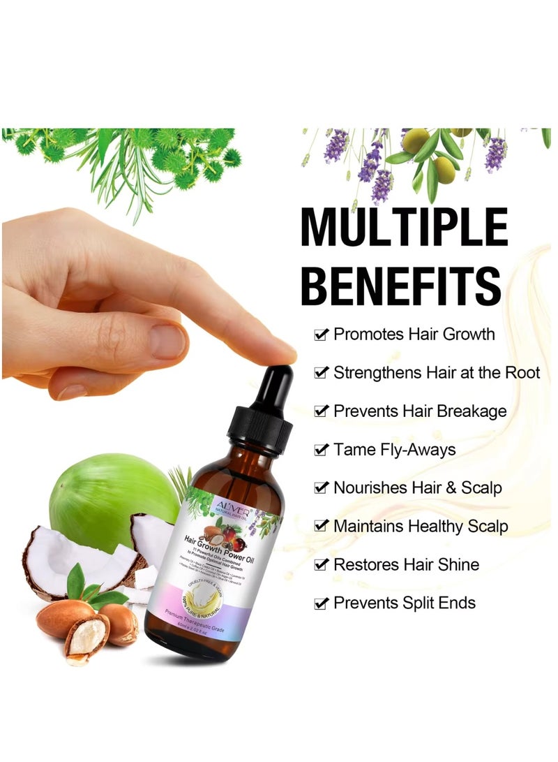 ALIVER 60ml Hair Growth Power Oil 11 in 1 Hair Growth Oil with Rosemary & Batana Oil for Thin Hair Repair Damaged Hair Nourishes Thin Hair Scalp Skin and Loss Hair Growth Fit for All Hair Types - Image 4