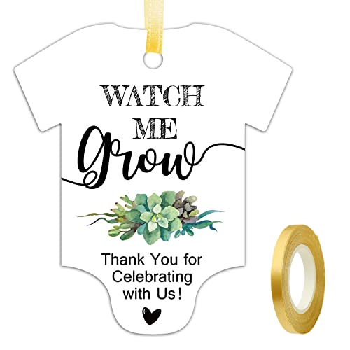 EKSPLODI Watch Me Grow Tags for Baby Shower Succulents Baby Shower Thank You Tags Baby Shower Favor Tags 50 Pack with Golden Ribbon - Image 2