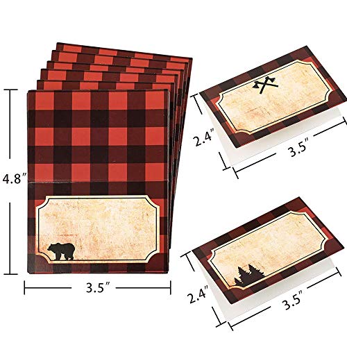 BCHOCKS Lumberjack Party Place Cards - Lumberjack Buffalo Plaid Food Tents and Food Labels Decorations, Woodland Baby Shower Party Supplies - Image 2