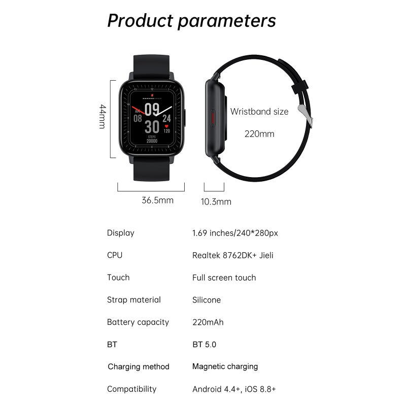 I20M Smart Bracelet Sports Watch 1.69'' Full-touch Screen BT Call Health Monitor Multiple Sports Mode Long Standby IP67 Waterproof Compatible with Android iOS - Image 5