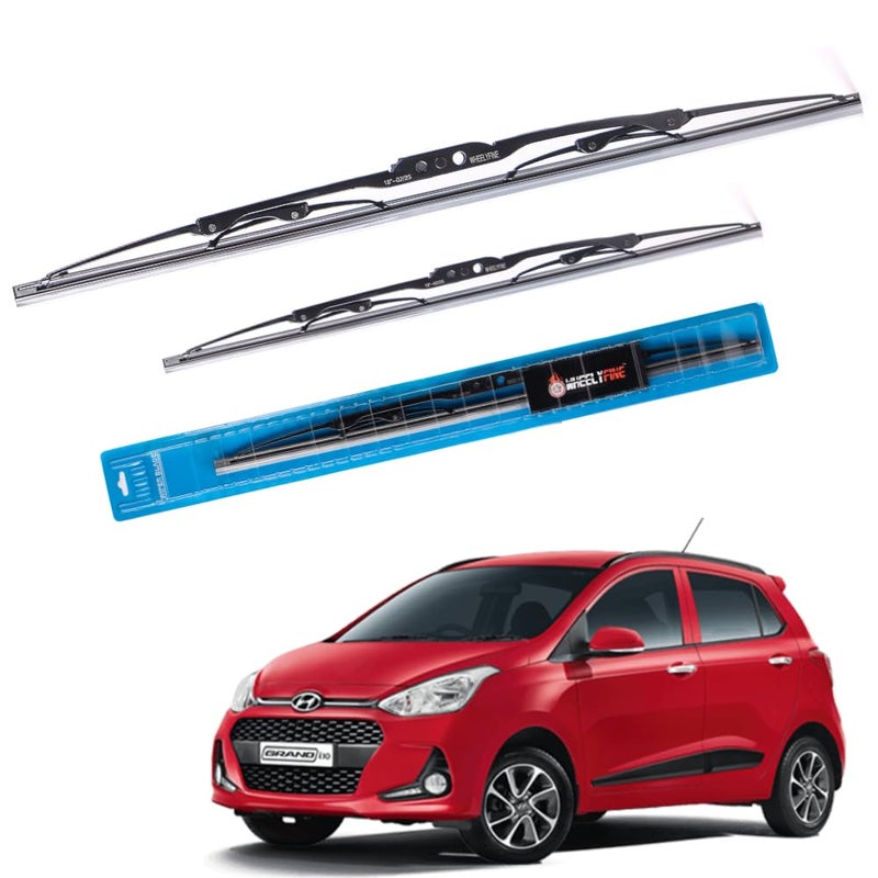 Wheelyfine Windshield Car Wiper Blades Metal Frame Water Repellant Cleaning Wiper Blades Refills Best for Hyundai I10 Grand (2013 Onwards) Dr 22"/Pa 16" - Image 1