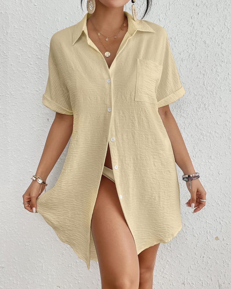Bsubseach Women Swimsuit Coverup Shirt Dress Button Down Bathing Suit Cover Up Beach Vacation Outfits Apricot S - Image 3