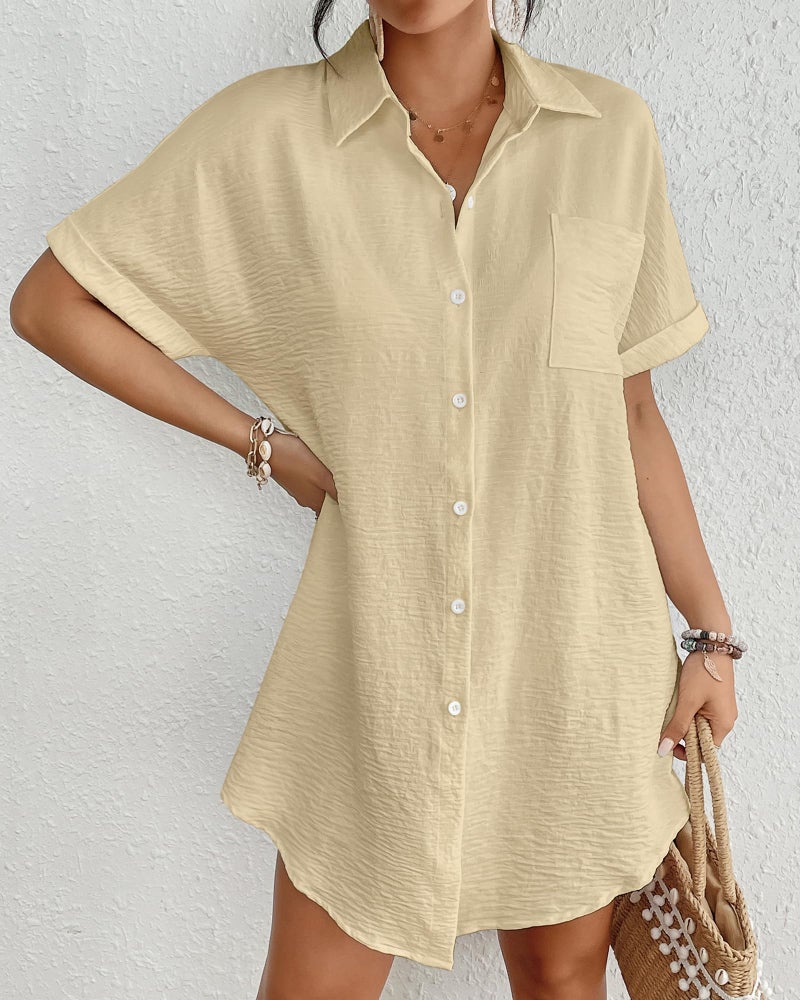 Bsubseach Women Swimsuit Coverup Shirt Dress Button Down Bathing Suit Cover Up Beach Vacation Outfits Apricot S - Image 2