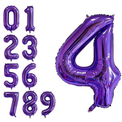 MoMo Balloon 40 Inch Jumbo Purple Number 4 Balloon Giant Balloons Prom Balloons Helium Foil Mylar Huge Number Balloons for Birthday Party Decorations/Wedding/Anniversary - Image 1