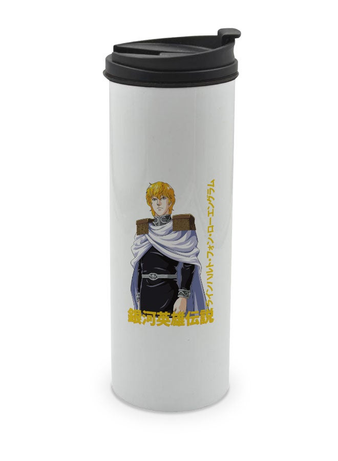 LIT Legends of Galactic Heroes White Tumbler for Hot Drinks Legends of Galactic Heroes White Tumbler LOTGH - LOGH Travel Coffee Tumbler Gin'eiden Reinhard von Lohengramm-Anime Character Fan - Image 1