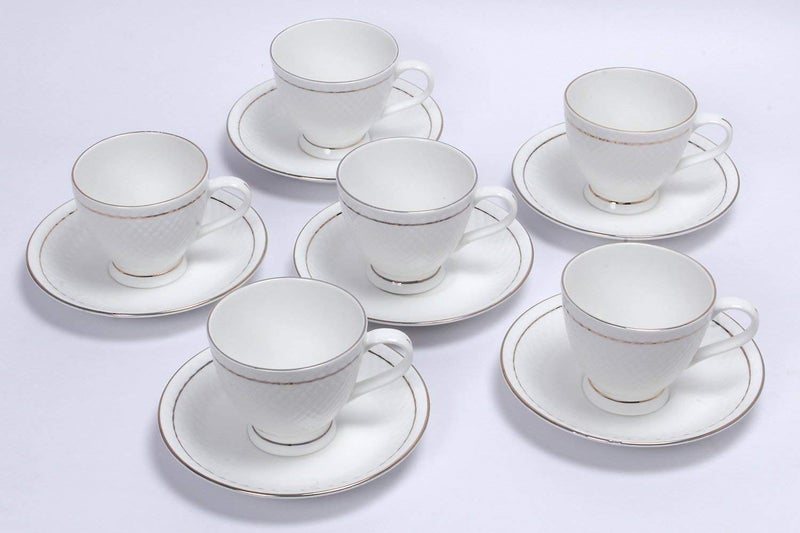 SkyKey Bone China Tableware Serving White Dotted Tea Coffee Cups Saucer Set 12 Pcs, 180 ML - Image 4