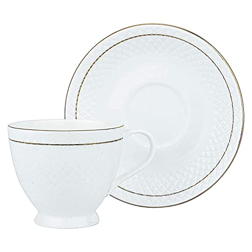 SkyKey Bone China Tableware Serving White Dotted Tea Coffee Cups Saucer Set 12 Pcs, 180 ML - Image 3