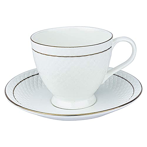 SkyKey Bone China Tableware Serving White Dotted Tea Coffee Cups Saucer Set 12 Pcs, 180 ML - Image 5