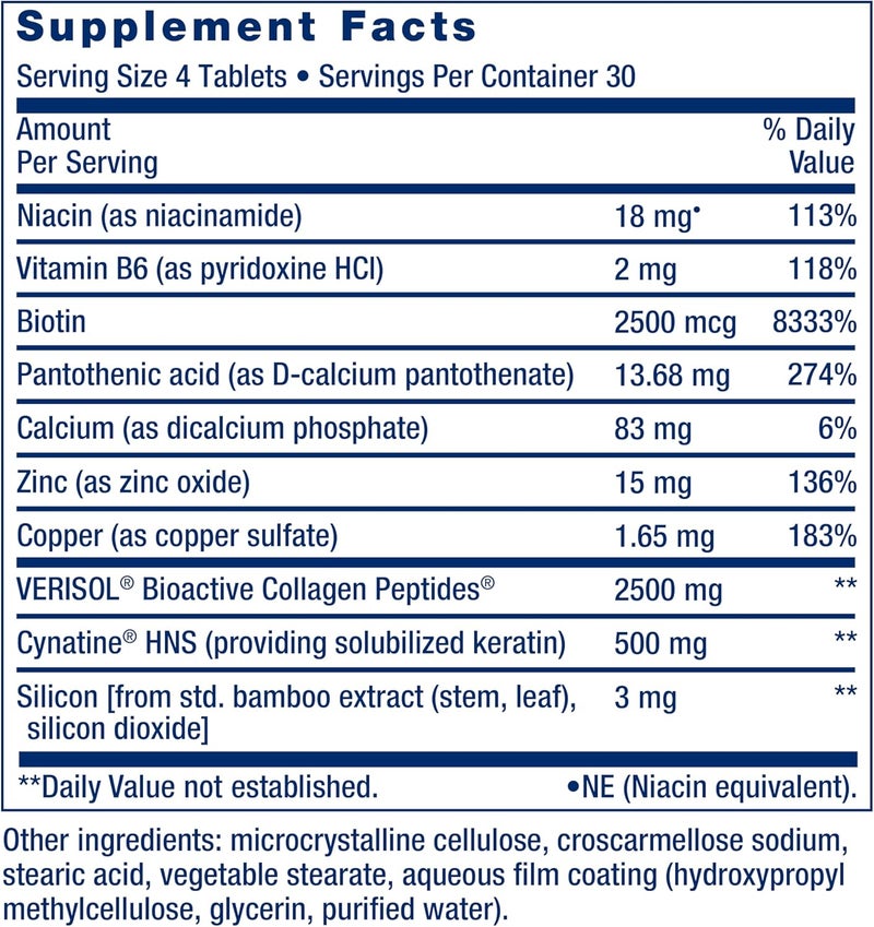 Life Extension صيغة كولاجين بلس لشعر البشرة والأظافر من لايف إكستينشن تعزز صحة الكولاجين والكراتين مع النياسين وفيتامين ب6 والبيوتين والكالسيوم والزنك غير المعدل وراثيًا 120 حبة عبوة واحدة - Image 3