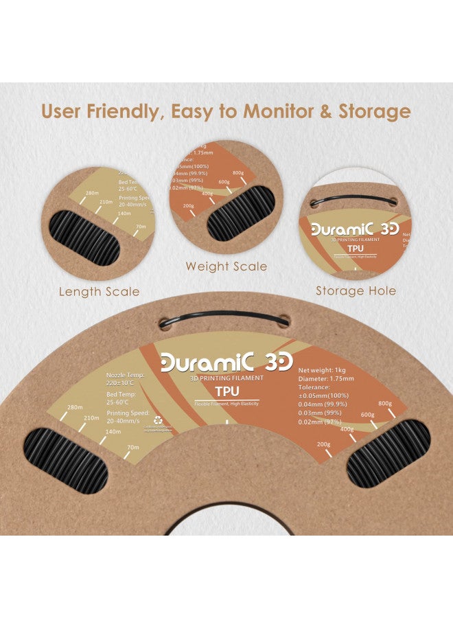 DURAMIC 3D TPU Filament 1.75mm Black, TPU Flexible Filament 95A, Soft TPU 3D Printing Filament, 1kg Spool, Dimensional Accuracy +/- 0.05mm, Black 1 Pack - Image 4