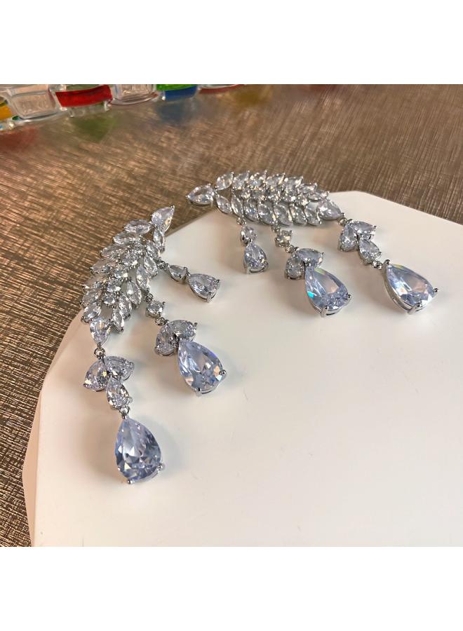 S925 Silver Needle Zircon Inlaid Earrings French Style Light Luxury Court Style Retro Elegant Temperament Drop-shaped Pearl Earrings