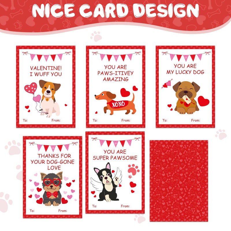 Gloween Valentines Day Boxes and Cards for Kids Classroom School Exchange, Great Party Favors Valentines Gifts for Boys Girls - 1 DIY Puppy Box, 32 Valentine Cards, 1 Teacher Card - Image 3