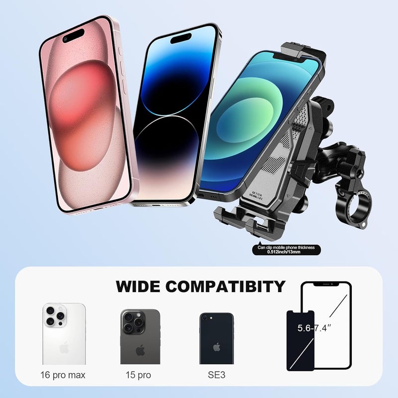 iMESTOU Motorcycle Phone Mount Anti-Vibration with 4 Shock Absorbers, Universal 22-32mm Handlebar Fit for Bikes/Motorcycles/EBikes, 720° Adjustable Heavy-Duty Phone Holder for iPhone/Samsung 5.6”-7.4” Phones - Image 5