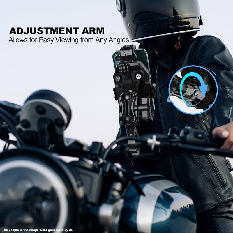 iMESTOU Motorcycle Phone Mount Anti-Vibration with 4 Shock Absorbers, Universal 22-32mm Handlebar Fit for Bikes/Motorcycles/EBikes, 720° Adjustable Heavy-Duty Phone Holder for iPhone/Samsung 5.6”-7.4” Phones - Image 4