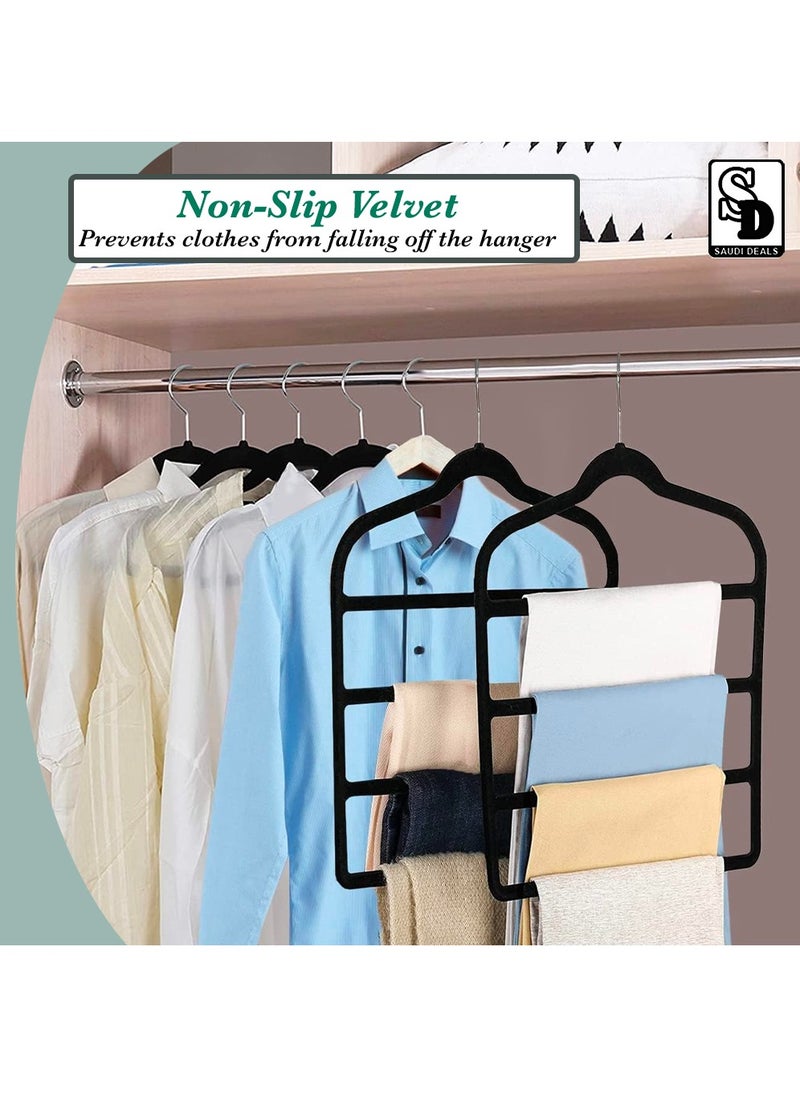 Saudi Deals Hangers Non Slip Space Saving Hangers Multi-Layer Swing Arm Velvet Pant Hanger 4Tier Space Saver Hanger for Pants Jeans Scarf Trouser Tie Towel Silk Clothes  - Image 5
