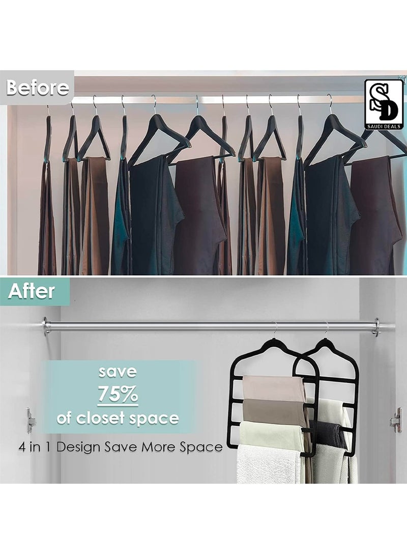 Saudi Deals Hangers Non Slip Space Saving Hangers Multi-Layer Swing Arm Velvet Pant Hanger 4Tier Space Saver Hanger for Pants Jeans Scarf Trouser Tie Towel Silk Clothes  - Image 4