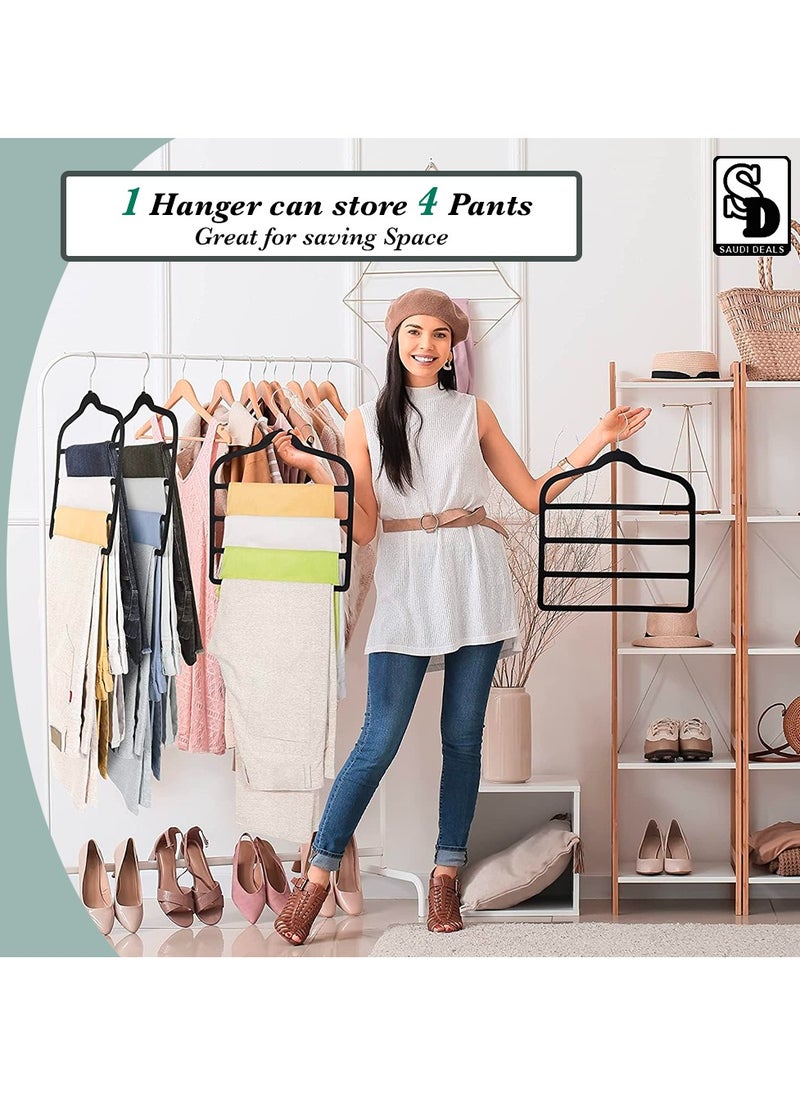 Saudi Deals Hangers Non Slip Space Saving Hangers Multi-Layer Swing Arm Velvet Pant Hanger 4Tier Space Saver Hanger for Pants Jeans Scarf Trouser Tie Towel Silk Clothes  - Image 3