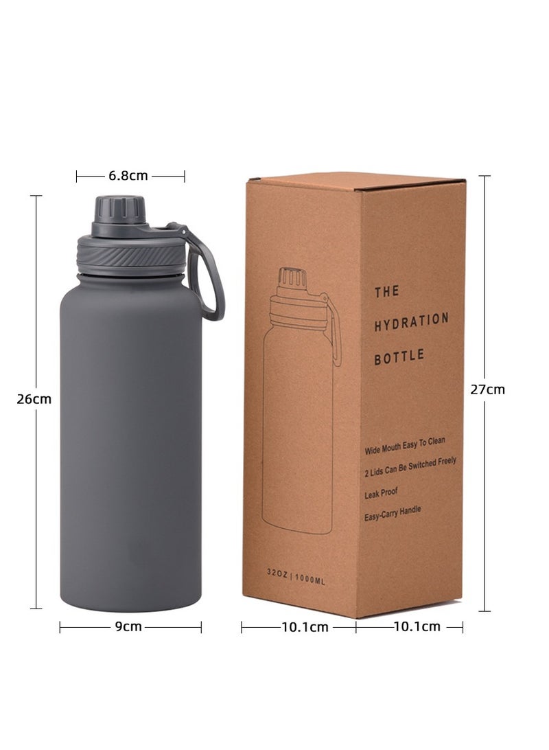 Portable Handle Water Bottle, Stainless Steel Sports Kettle - Large Capacity 1L, Large Mouth Thermos Cup - Portable Outdoor Water Bottle