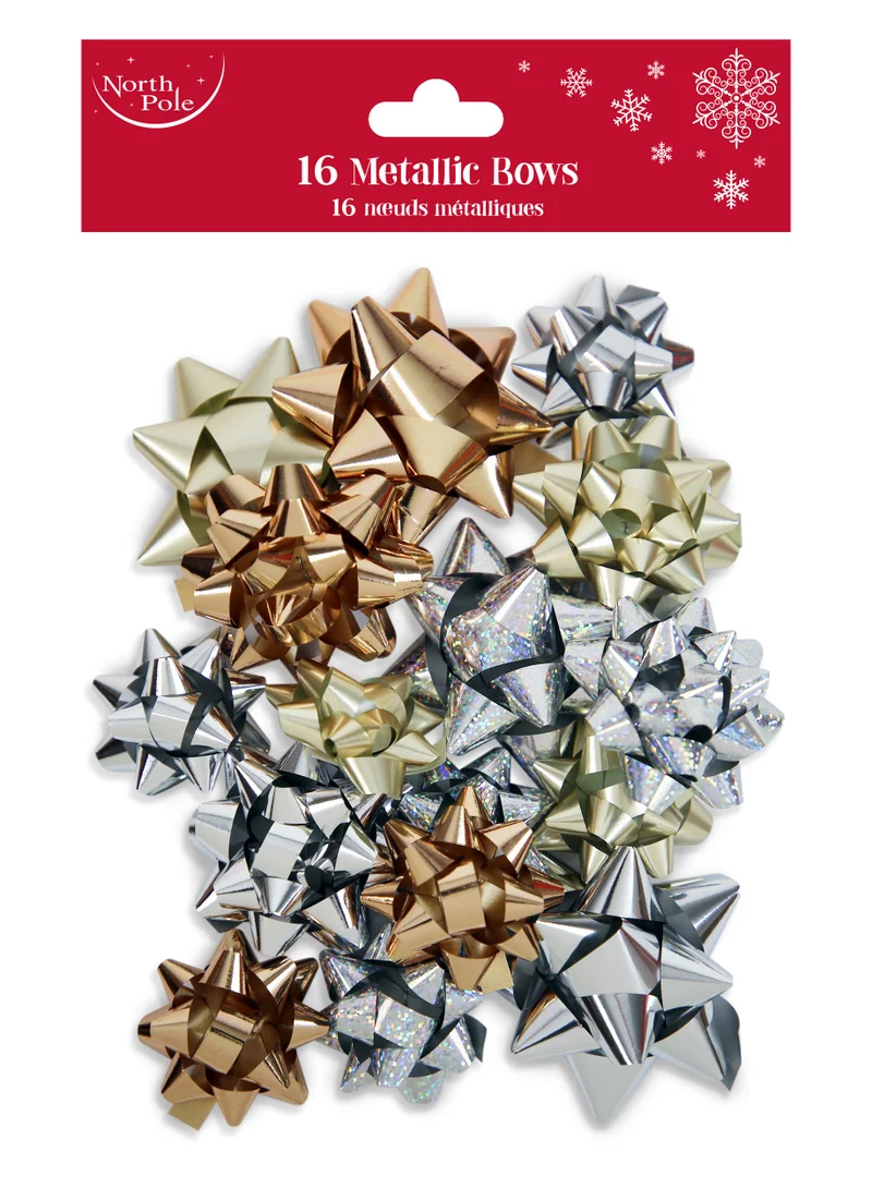 EuroWrap Gold and Silver Metallic Bows - 16 Pack