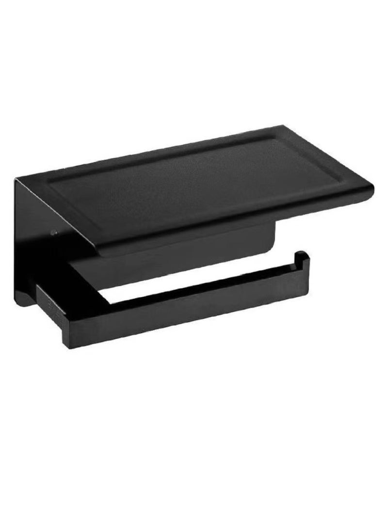 Generic Stainless Steel Toilet Paper Holder Toilet Mobile Phone Holder Black With Cover  - Image 1