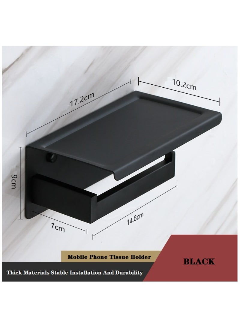 Generic Stainless Steel Toilet Paper Holder Toilet Mobile Phone Holder Black With Cover  - Image 2